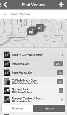 Earlier Version of Baller Find Venues Screen