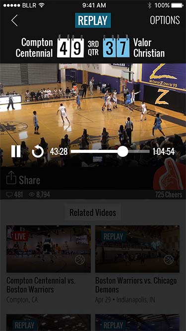 BallerTV Video Replay (Theater) Screen