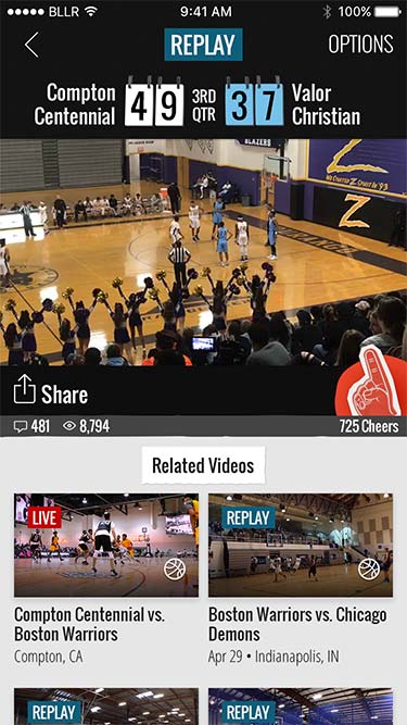 BallerTV Video Replay Screen